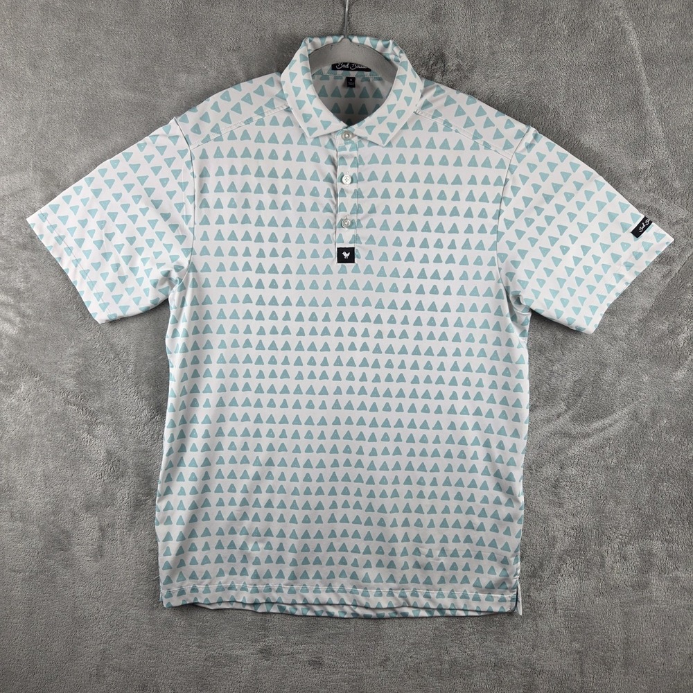 Bad Birdie Polo Shirt Mens S White Green Triangle Print Golf Reflecting Pond